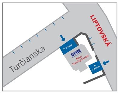 7 parkovacích miest v Nikar training center a FBE.